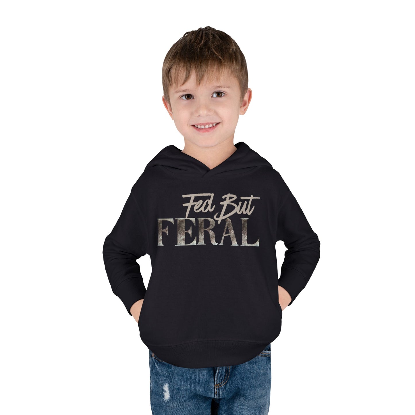 Toddler Fed But Feral Wolf Fur Hoodie - Cozy Pullover for Playful Kids