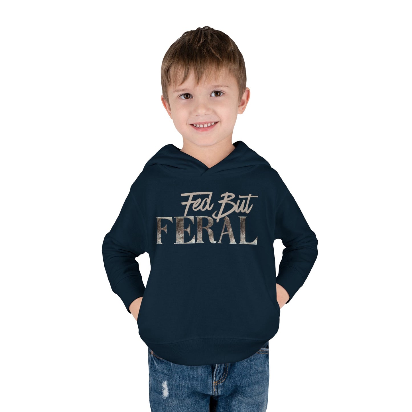 Toddler Fed But Feral Wolf Fur Hoodie - Cozy Pullover for Playful Kids