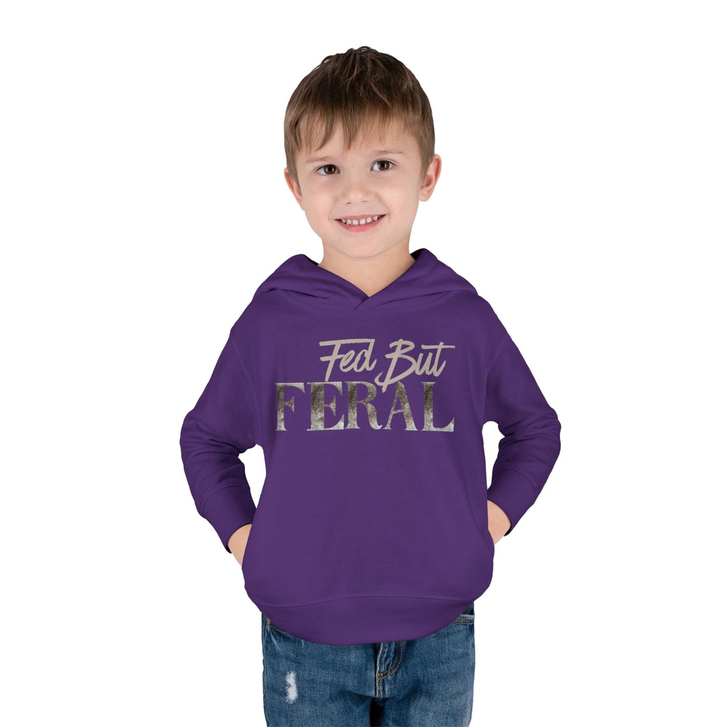 Toddler Fed But Feral Wolf Fur Hoodie - Cozy Pullover for Playful Kids