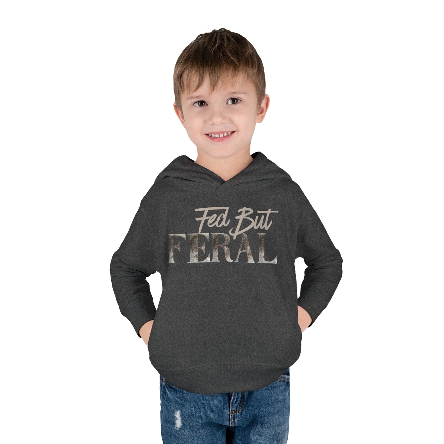 Toddler Fed But Feral Wolf Fur Hoodie - Cozy Pullover for Playful Kids