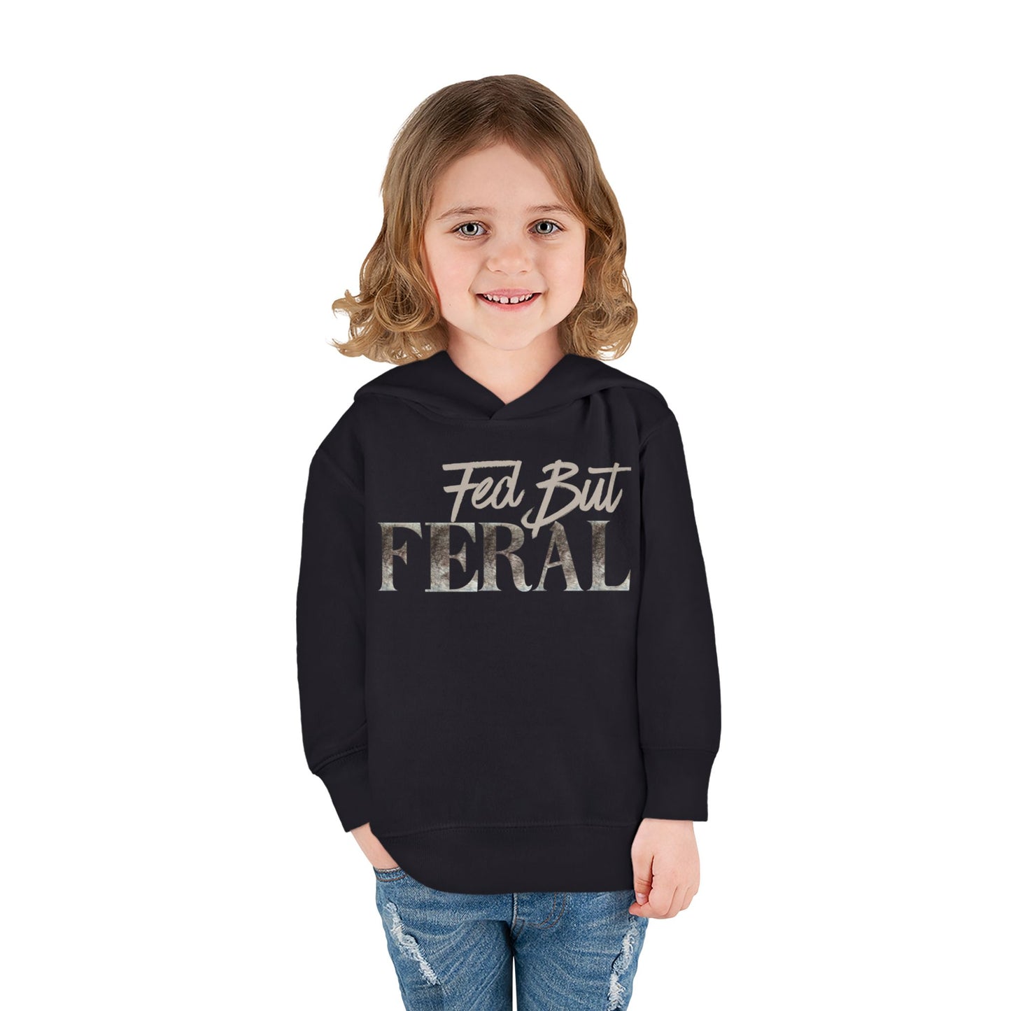 Toddler Fed But Feral Wolf Fur Hoodie - Cozy Pullover for Playful Kids