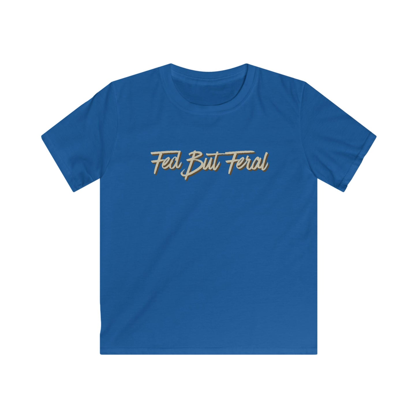Fed But Feral Kids Softstyle Tee Beige Font - Fun and Comfortable T-Shirt for Playful Adventures