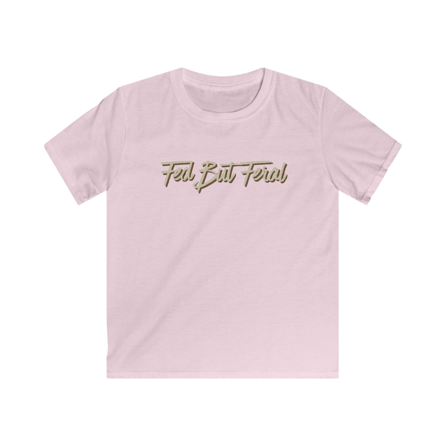 Fed But Feral Kids Softstyle Tee Beige Font - Fun and Comfortable T-Shirt for Playful Adventures