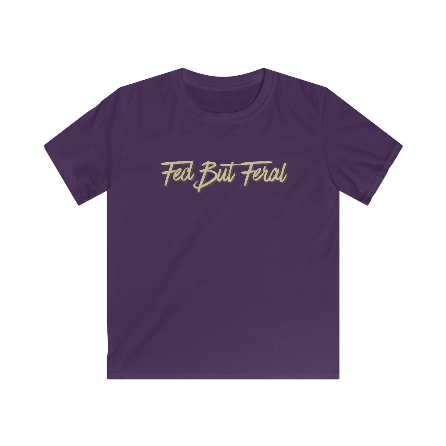 Fed But Feral Kids Softstyle Tee Beige Font - Fun and Comfortable T-Shirt for Playful Adventures
