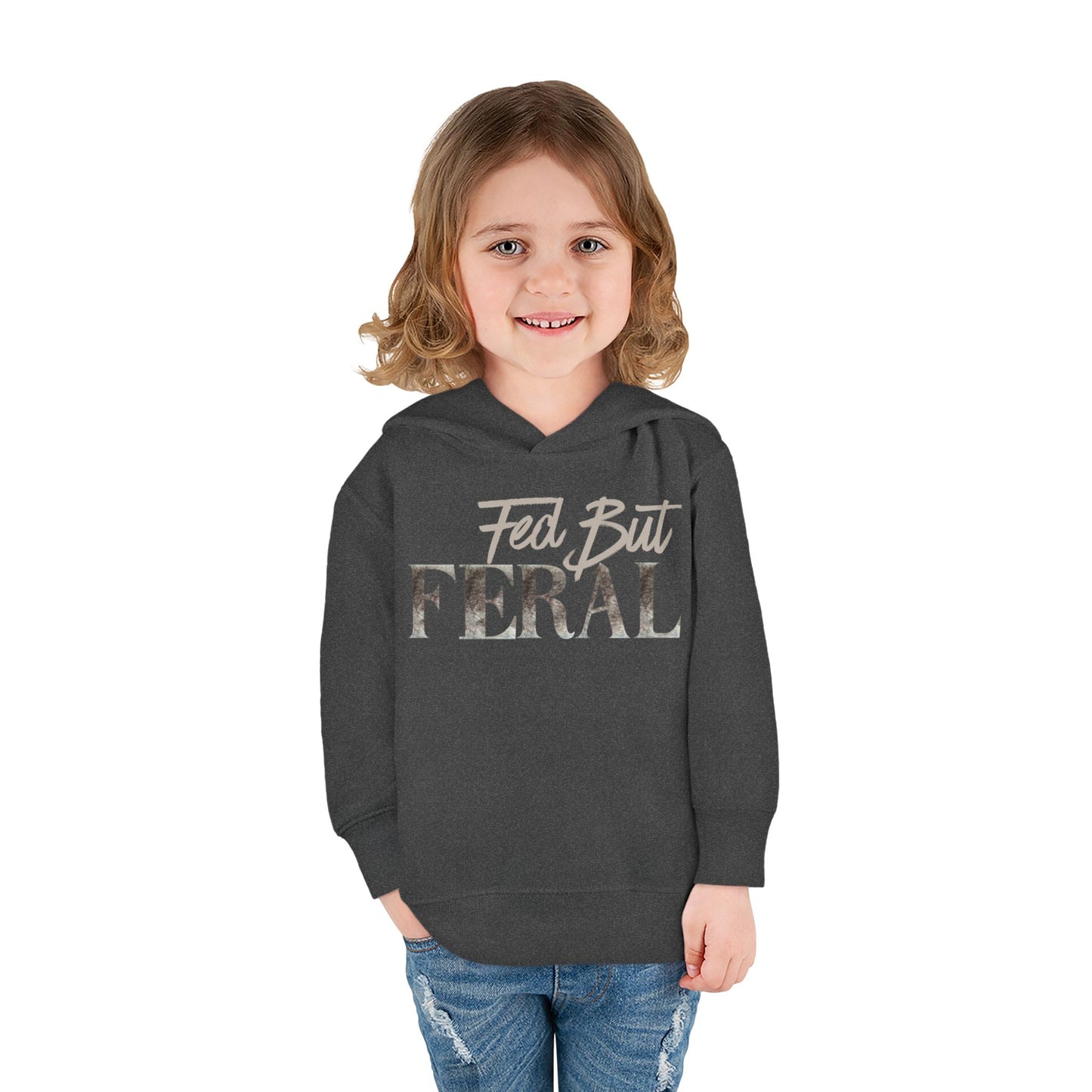 Toddler Fed But Feral Wolf Fur Hoodie - Cozy Pullover for Playful Kids