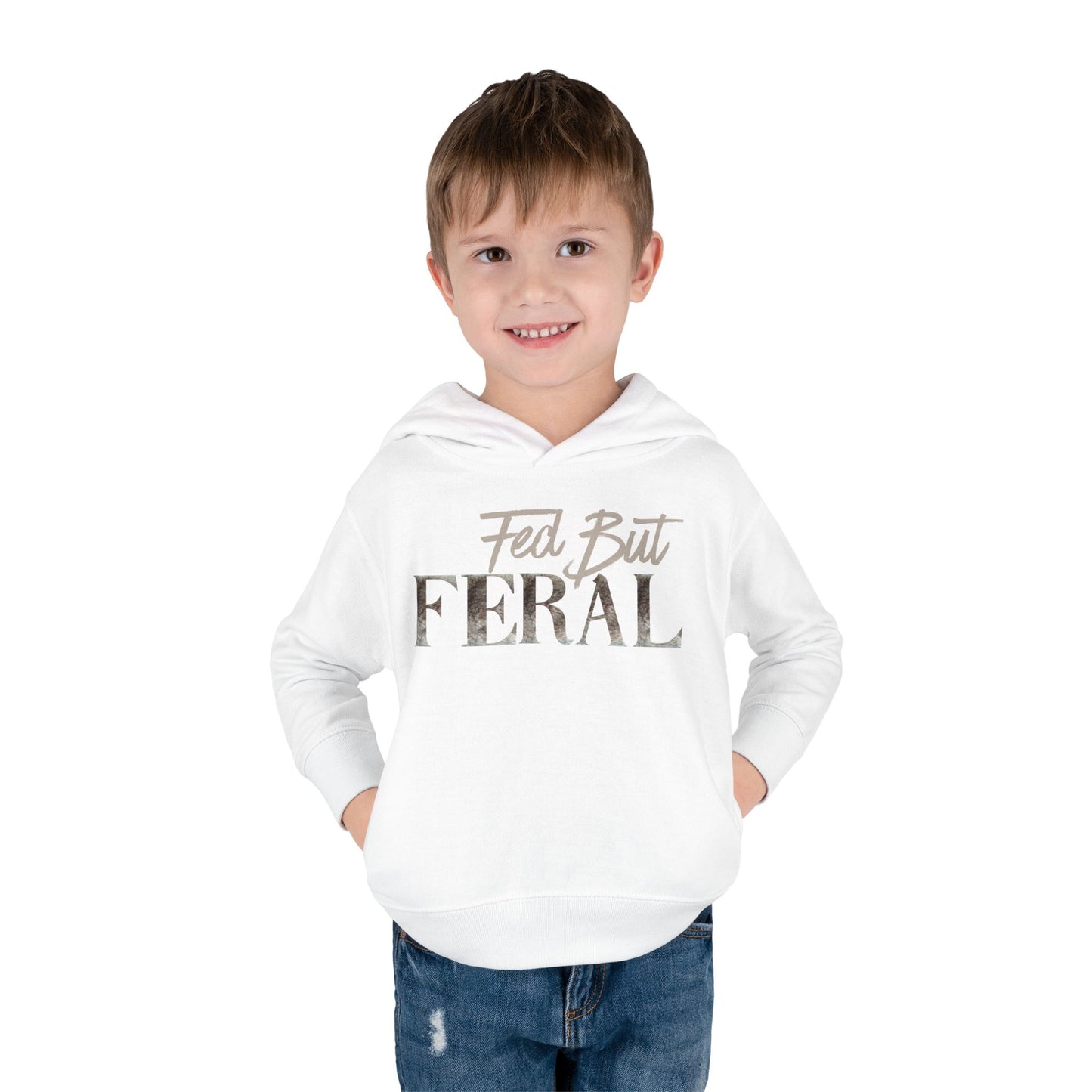 Toddler Fed But Feral Wolf Fur Hoodie - Cozy Pullover for Playful Kids